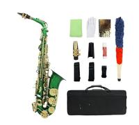 ALFAAL Eb Alto Saxophone Brass Body Sax Set With Case Saxophone Accessory Professional Woodwind Instruments (Color : Green)