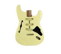 ALFAAL Electric Guitar Alder Wood Body With F Holes Yellow Body In High Gloss Finished For SSS Semi-hollow DIY Body