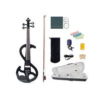 ALFAAL Full Size 4/4 Solid Wood Electric Mute Violin Black Solidwood Violin Fingerboard Tuning Pegs Chin Rest Aluminum Tailpiece