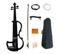 ALFAAL Full Size Black Solid Wood Mute Violin 4/4 Ebony Fittings Parts Electric Violin