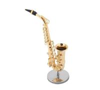 ALFAAL Mini musical instrument models Alto Saxophone Decoration Model Replica Model With Stand & Case - Gold Plated Musical Instrument Ornament