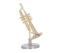 ALFAAL Mini musical instrument models Brass Miniature Trumpet Replica Model Design Musical Instrument Ornament With Stand Case For Desk Bookshelf