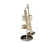 ALFAAL Mini musical instrument models Copper Miniature Trumpet With Stand And Case Miniature Replica Model Mini Trumpet Home Ornament