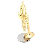 ALFAAL Mini musical instrument models Miniature Trumpet Replica With Stand And Case Gold Plated Instrument Model Musical Ornaments