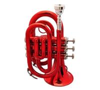 ALFAAL Pocket Trumpet Bb Flat Brass Wind Instrument With Mouthpiece Accessories Carrying Case (Color : Crimson)