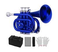 ALFAAL Trumpets Mini Pocket Trumpet Bb Flat Brass Material Wind Instrument With Mouthpiece Gloves Cleaning Cloth Carrying Case Trumpet Instrument (Color : Blue)