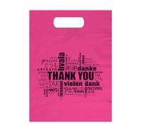 AlfaEx Pack of 40 Die Cut Thank you bags in various languages. Strong and reusable for small businesses and gift items. (Hot Pink, Small (9" x 12" x 1.5" gusset))