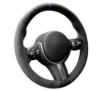 Alfanxi Hand Stitch Sewing Italy Alcantara Car Steering Wheel Cover Wrap for BMW 2 3 4 5 6Series M2 M3 M4 M5 M6 X2 X4 X5 M X6 M (Black Alcantara+Blue Stripe)