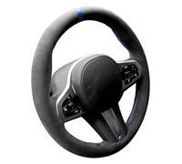 Alfanxi Hand Stitch Sewing Italy Alcantara Car Steering Wheel Cover Wrap for BMW 3 5 7 8Series M2 M3 M4 M5 M6 M7 M8 X3 X4 X5 X6 M X7 Z4Trims (Black Alcantara+Blue Stripe)