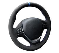 Alfanxi Hand Stitch Sewing Italy Alcantara Car Steering Wheel Cover Wrap for BMW ActiveHybrid 3 Baseries (Black Alcantara+Blue Stripe)