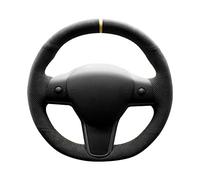 Alfanxi Hand Stitch Sewing Italy Alcantara Car Steering Wheel Cover Wrap for Tesla Model 3/Tesla Model Y (Black Alcantara with Dots+Yellow Stripe)