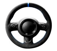 Alfanxi Hand Stitch Steering Wheel Cover Fits Alcantara Material for Mini Cooper Cooper S One(Blue Stripe)
