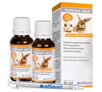 alfavet, RodiCare akut double pack, supplementary feed for regulating digestive processes of rabbits, guinea pigs and small rodents, 2 x 15 ml glass bottle with dosing syringe