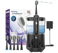 Alfelix Professional Flossing Electric Toothbrush with Water Flosser, 2 in 1 Electric Tootbrush and Water Flosser Combo, Sonic Electric Toothbrush Cordless Flossing Brush (Black)