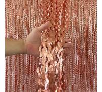 ALFEUND Rose Gold Wavy Foil Fringe Curtain Backdrop, 3 Pack 3.2x6.6ft Metallic Tinsel Streamer for Party Photo Booth, Wedding, Birthday, Graduation, Bachelorette Decorations