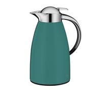 alfi SIGNO 1.0 L Green Matt Stainless Steel Vacuum Flask with Hygienic Tempered Glass Insert, Screw Cap with Comfortable Push Button, Ergonomic Handle, with One Hand, Ideal as a Coffee Pot, Teapot