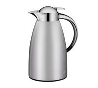 alfi Signo 1.0 L, Satin Silver, Stainless Steel Insulated jug with hygienic Tempered Glass Insert, Screw Cap with Comfortable Push Button, Ergonomic Handle, with one Hand, Ideal as a Coffee Pot,