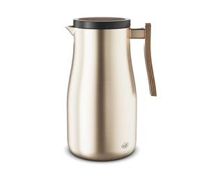alfi Studio Allure 1.0 L, Champagne Gold with Wooden Elements, Double-Walled Stainless Steel, Thermos Flask Keeps Warm for 12 Hours, Cold for 24 Hours, Screw Cap, Large Opening, BPA-Free