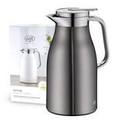 ALFI Thermos Flask, Stainless steel Plastic Glass, Cool Grey, 1 Litre | 24 hours cold, tempered glass insert, stainless steel body, thermos flask for coffee and tea, push button for one-handed