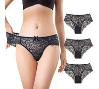 ALFIANO Womens Pack of 3/5 Ultra Thin High Waist Lace Panties,Brazilian Knickers, A-black-3pcs, XXL