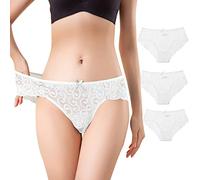ALFIANO Womens Pack of 3/5 Ultra Thin High Waist Lace Panties,Brazilian Knickers, A-white-3pcs, M
