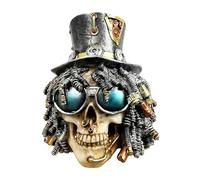Alfie Francis 17.5cm Tall Steampunk Skull Ornament Top Hat Dreadlocks Industrial Gothic Home Decor