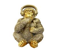 Alfie Francis 17cm Tall Gold Monkey wearing Headphones Ornament Statue Figurine Gorilla Animal Home Decor Gift