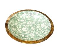Alfie Francis 24.5cm (Dia) x 6cm (H) Mango Wood Decorative Bowl with a Enamel Inner White & Blue Leaves Pattern