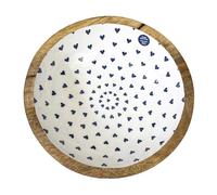 Alfie Francis 24.5cm (Dia) x 7cm (H) Mango Wood Decorative Bowl with a Enamel Inner White & Blue Polka Dot Love Hearts Design