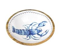 Alfie Francis 25.5cm (Dia) x 8.5cm (H) Mango Wood Decorative Bowl with a White and Blue Enamel Inner Nautical Lobster Design