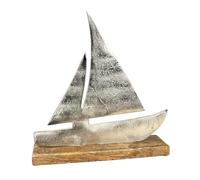 Alfie Francis 25cm x 26cm Tall Rustic Aluminium Sailing Boat Ornament Ship mounted on Wood Sculpture Nautical Silver Home Decor Bathroom Coastal