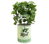 Alfie Francis 28.5cm Tall Artificial Mint Plant in Vintage Style Metal Tin Pot Houseplant Indoor Kitchen Decoration Ornament Gift