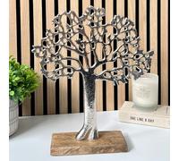 Alfie Francis 35cm (Tall) Metal Silver Tree of Life Ornament on Wooden Stand Large Sculpture Vintage Home Decor Life