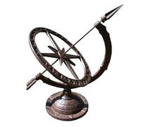 Alfie Francis 37cm Tall Rustic Brown Cast Iron Armillary Sphere Sundial Vintage Garden Ornament Outdoor Decoration Statue Sculpture Antique Style