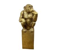 Alfie Francis 38.5cm Tall Philisophical Thinking Monkey Ornament Large Statue Gold Animal Sculpture Gorilla Home Decor Ape Figurine for Living Room Indoor Decoration Gift