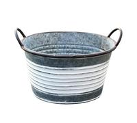 Alfie Francis 38.5cm W x 24cm H Oval Galvanised Zinc Metal Garden Planter with Handles Outdoor Plant Pot Vintage Ribbed Barrel Tub Decoration