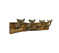 Alfie Francis 55cm Whale Tail Coat Hooks on Wood Rack Vintage Antique Gold Coloured Nautical Coastal Bathroom Hallway Bag Storage Stand