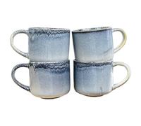 Alfie Francis Set of 4 x 300ml Blue & Cream Reactive Glaze Ceramic Stoneware Mugs Dishwasher Safe