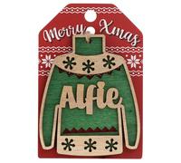 Alfie Name Christmas Jumper Wooden Tree Decoration Personalised Bauble Xmas Green