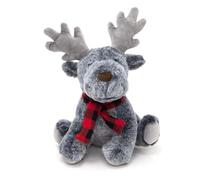 Alfie Reindeer Doorstop | Christmas Door Stop Soft Grey Fabric Reindeer with Antlers and Checkered Scarf | Novelty Indoor Deer Shaped Festive Door Stopper - 32cm