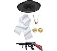 Alfie Solomon Solomons Peaky Blinders 1920's Set Includes Black Felt Hat, White Scarf, 2x Rings, 2x Fake Cigarettes & Inflatable Tommy Gun- Stag Night, Cosplay, Theme party Fancy Dress Costume