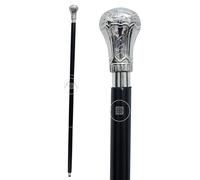 Alfiya Nautical Chrome Plated Brass Knob Walking Cane | Classic Wooden Support Stick with Comfortable Grip | Durable Walking Accessory & Gift