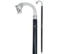 Alfiya Nautical Wolf Head Silver Plated Wooden Walking Stick | 3-Fold Vintage Cane with Brass Style Handle | Portable Support & Classic Gift