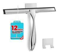 ALFLOD 12-Inch All-Purpose Shower Squeegee for Shower Doors, Tile Shower Walls, Bathroom, Window, Glass and Car Windshield, Mirrors and Kitchen-Stainless Steel, Silver