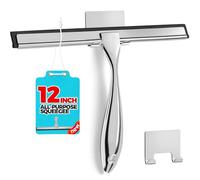 ALFLOD 12-Inch All-Purpose Shower Squeegee for Shower Doors, Tile Shower Walls, Bathroom, Window, Glass and Car Windshield, Mirrors and Kitchen-Stainless Steel, Silver