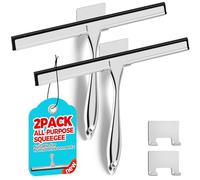 ALFLOD 2PACK 12-Inch All-Purpose Shower Squeegee for Shower Doors, Tile Shower Walls, Bathroom, Window, Glass and Car Windshield, Mirrors and Kitchen-Stainless Steel, Silver