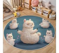 Alfombra de pelo corto,diámetro de 160cm, Dark blue, amarillo y pequeño patrón de Alpacas doing yoga, para habitación de los niños, Cute animals, pequeña, alfombra para habitación infantil