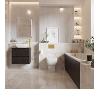 Alford Steel Straight Single Ended Bathroom Suite including Brushed Brass Flush Plate Back to Wall Toilet and Vanity Unit | Metallic Slate | 1700mm