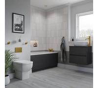 Alford Steel Straight Single Ended Bathroom Suite including Brushed Brass Flush Plate Back to Wall Toilet and Vanity Unit | Graphite Grey | ABS | 1400mm