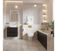 Alford Steel Straight Single Ended Bathroom Suite including Brushed Brass Flush Plate Back to Wall Toilet and Vanity Unit | Metallic Slate | 1600mm